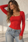 DLuxe Scarlet Rib Square Neck Long Sleeve Top