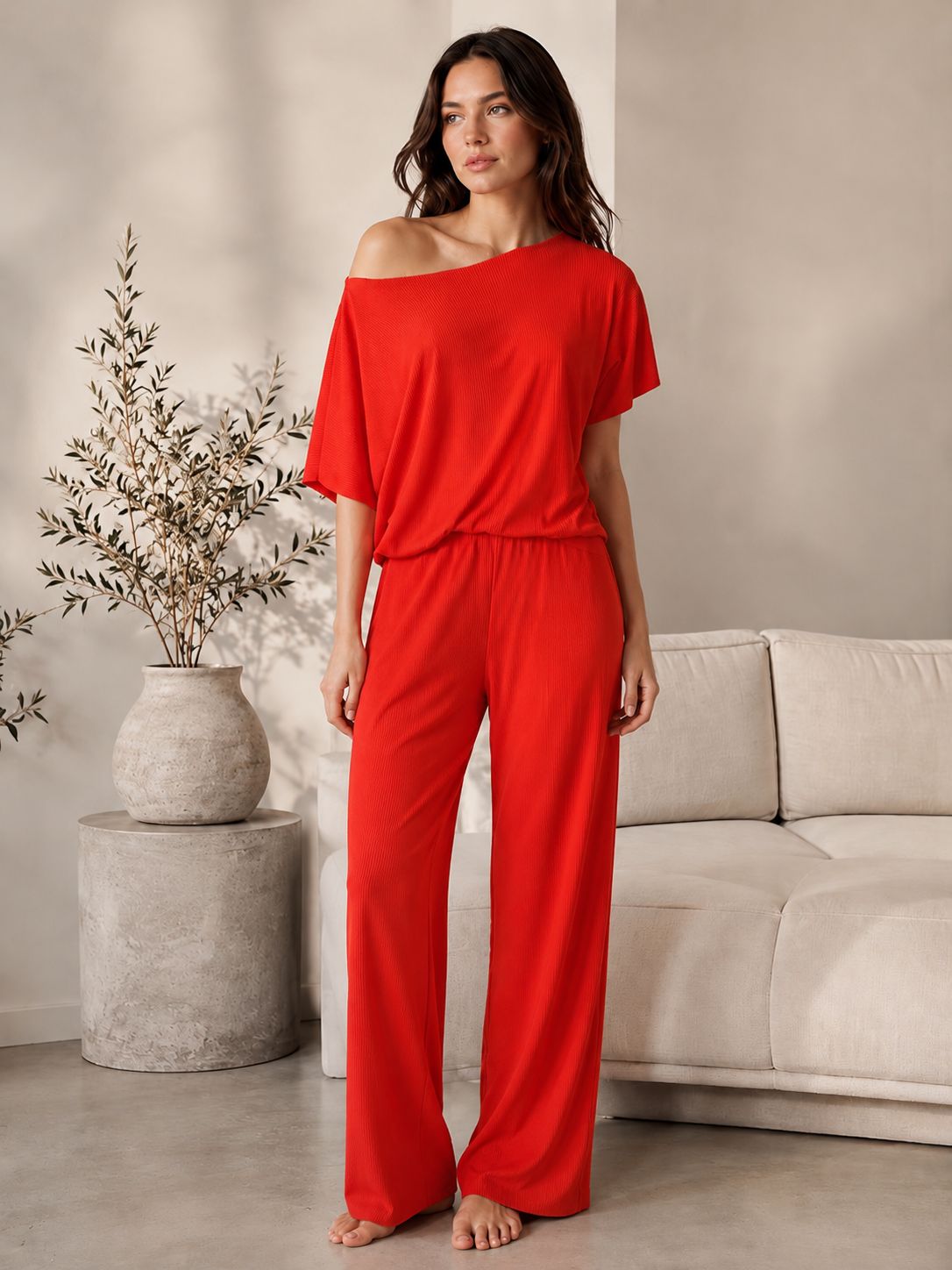Off-Shoulder Top and Wide Leg Trouser Co-Ord
