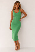 Forest Green ribbed midi bodycon dress