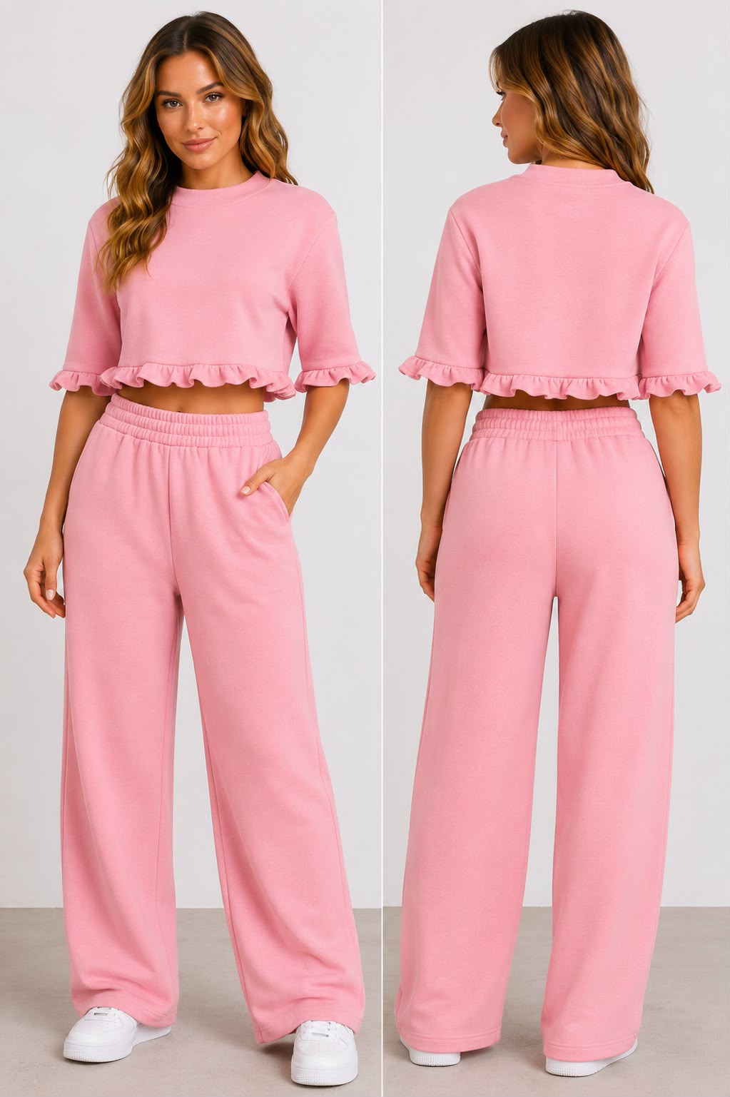 DLuxe Wide Leg Lounge Joggers – Baby Pink