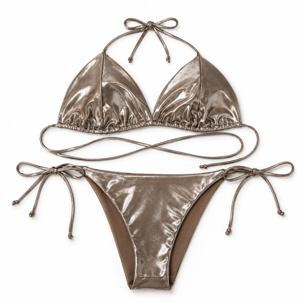 DLuxe Metallic Bronze Triangle Bikini Set | Handmade in the UK