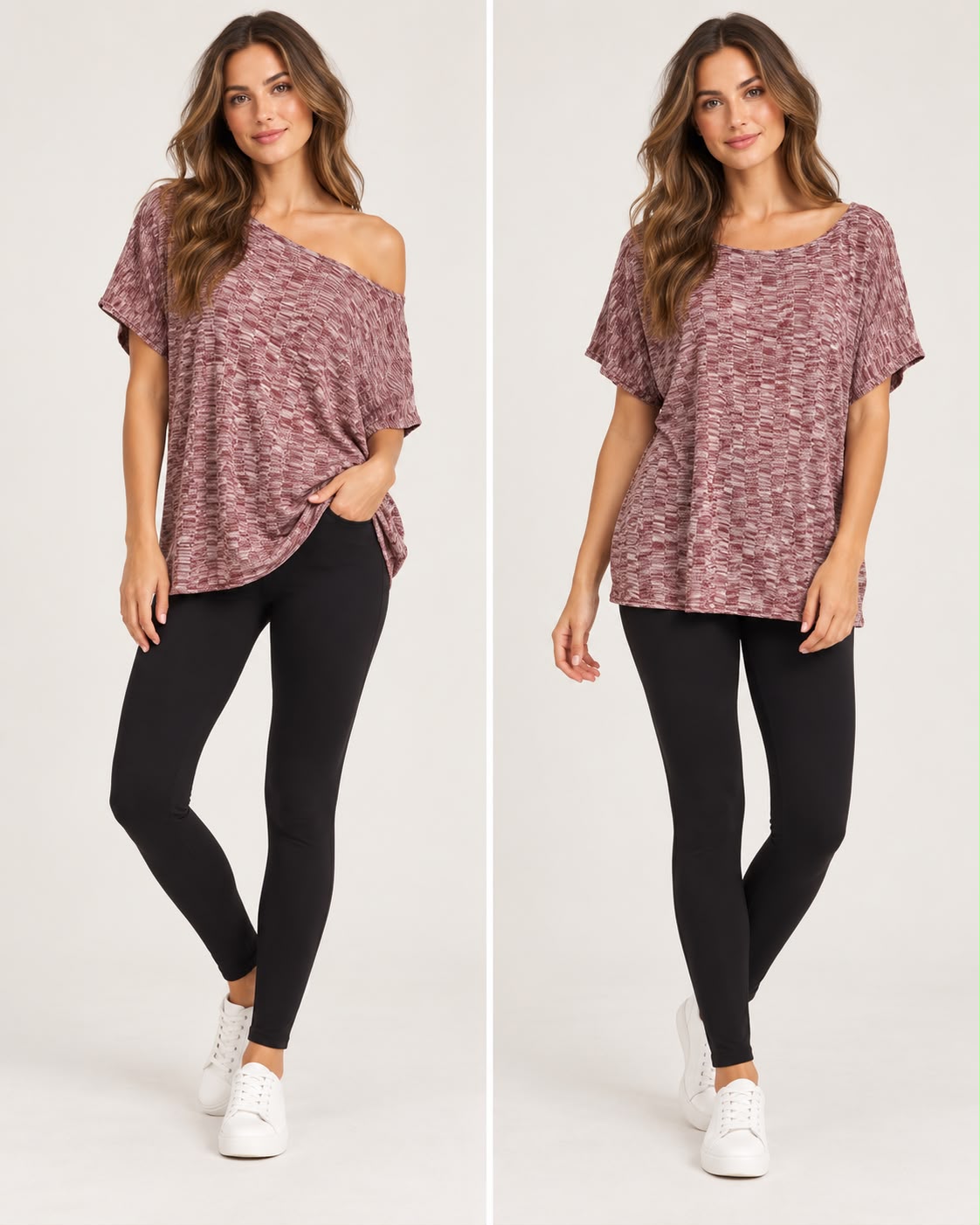 DLuxe Rose Marl Wide Neck Relaxed Fit Top