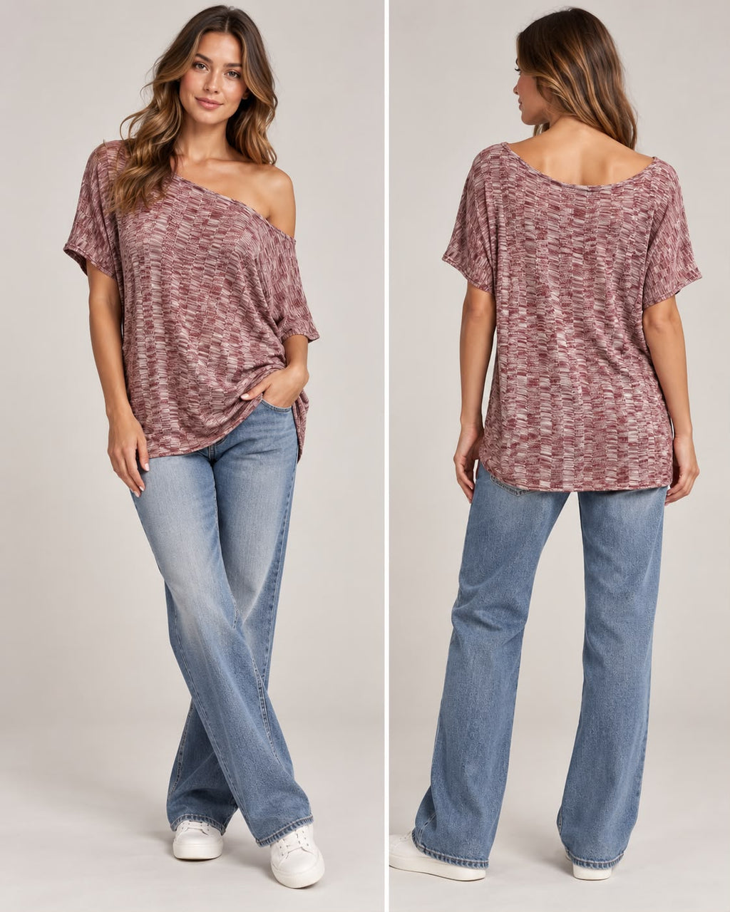 DLuxe Rose Marl Wide Neck Relaxed Fit Top