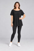 Black Ribbed Boat Neck Tunic Top