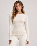 Cream Round Neck Long Sleeve Ribbed Top