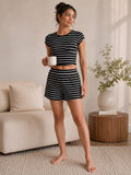 Black & White Stripe Crop Top & Shorts Co-ord Set